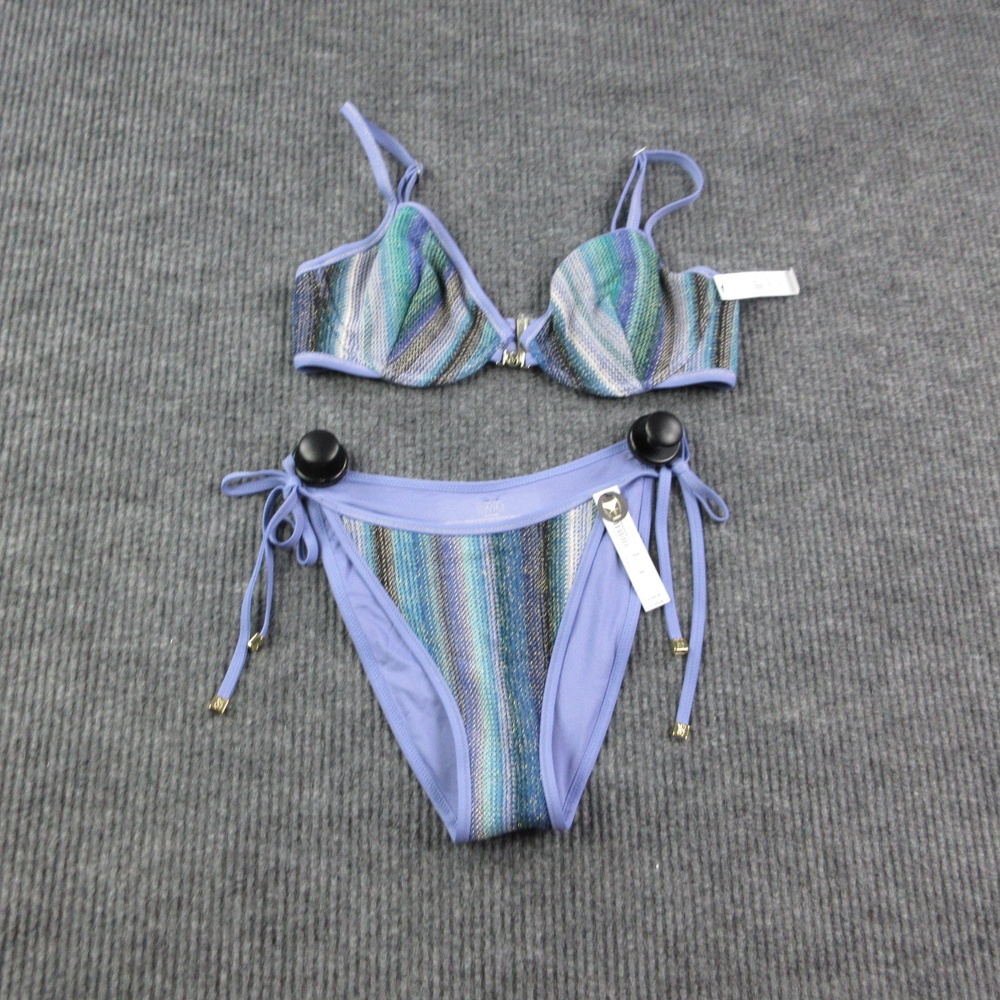 Victoria's Secret Bikini Womens M Purple Striped Underwired Cheeky Lined NWT